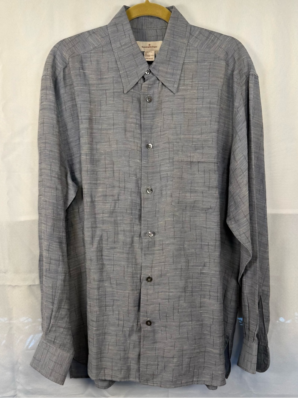 Ermenegildo Zegna Gray Textured Linen Blend Shirt Large Made In Italy